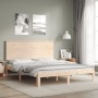 Bed frame with solid wood headboard 160x200 cm by , Beds and slatted bases - Ref: Foro24-3193671, Price: 148,37 €, Discount: %