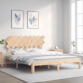Bed frame with solid wood headboard 160x200 cm by , Beds and slatted bases - Ref: Foro24-3193736, Price: 131,54 €, Discount: %
