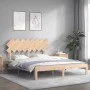 Bed frame with solid wood headboard 160x200 cm by , Beds and slatted bases - Ref: Foro24-3193736, Price: 131,54 €, Discount: %