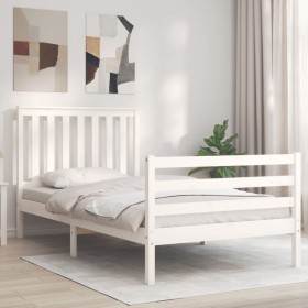 White solid wood bed frame with headboard 100x200 cm by , Beds and slatted bases - Ref: Foro24-3194237, Price: 130,14 €, Disc...