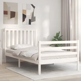 White solid wood bed frame with headboard 100x200 cm by , Beds and slatted bases - Ref: Foro24-3194237, Price: 126,17 €, Disc...