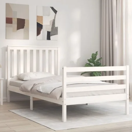 White solid wood bed frame with headboard 100x200 cm by , Beds and slatted bases - Ref: Foro24-3194237, Price: 126,17 €, Disc...