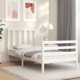 White solid wood bed frame with headboard 100x200 cm by , Beds and slatted bases - Ref: Foro24-3193847, Price: 105,20 €, Disc...