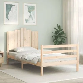 Bed frame with solid wood headboard 100x200 cm by , Beds and slatted bases - Ref: Foro24-3194171, Price: 127,70 €, Discount: %