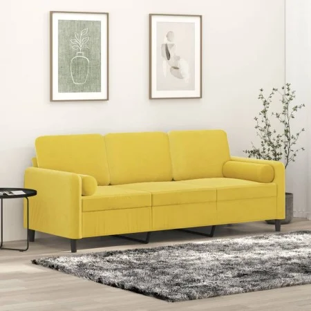 3-seater sofa with yellow velvet cushions, 180 cm by , Sofas - Ref: Foro24-3200897, Price: 301,47 €, Discount: %