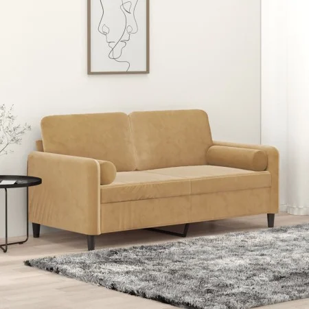 2-seater sofa with brown velvet cushions 140 cm by , Sofas - Ref: Foro24-3200888, Price: 226,04 €, Discount: %