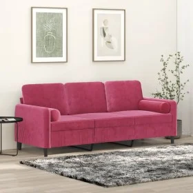 3-seater sofa with red velvet cushions 180 cm by , Sofas - Ref: Foro24-3200895, Price: 269,18 €, Discount: %