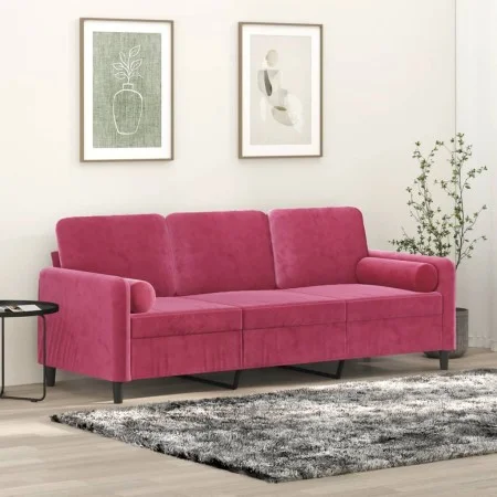 3-seater sofa with red velvet cushions 180 cm by , Sofas - Ref: Foro24-3200895, Price: 269,18 €, Discount: %