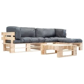 Garden pallet furniture with sand cushions 4 pieces wood by , Garden sets - Ref: Foro24-277492, Price: 364,74 €, Discount: %