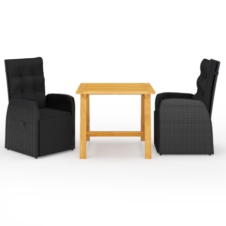 Juego de comedor de jardín 3 piezas negro