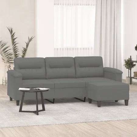 3-Sitzer Sofa und Hocker dunkelgrauer Mikrofaserstoff 180 cm von , Sofas - Ref: Foro24-3201233, Preis: 360,06 €, Rabatt: %