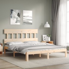 Bed frame with solid wood headboard 160x200 cm by , Beds and slatted bases - Ref: Foro24-3193606, Price: 130,28 €, Discount: %