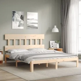 Bed frame with solid wood headboard 160x200 cm by , Beds and slatted bases - Ref: Foro24-3193606, Price: 128,66 €, Discount: %