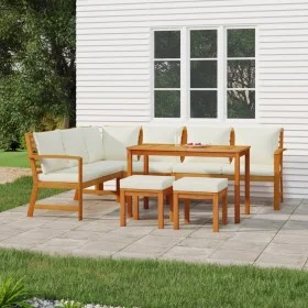 Garden dining set and cushions, 7 pieces, solid acacia wood. by , Garden sets - Ref: Foro24-3154968, Price: 745,42 €, Discoun...