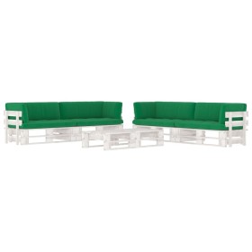 6-piece pallet furniture set with pine wood cushions in white impregnated color. by , Garden sets - Ref: Foro24-3067002, Pric...