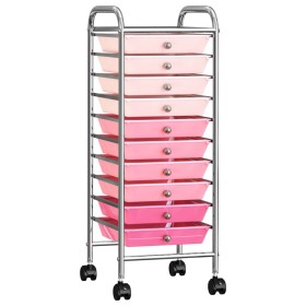 Carrito de almacenaje portátil 10 cajones plástico ombre rosa