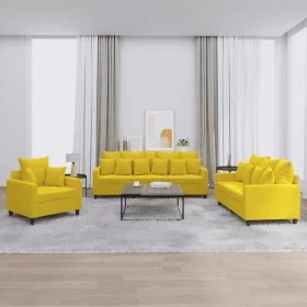 Yellow velvet 3-piece sofa set with cushions by , Sofas - Ref: Foro24-3201686, Price: 568,31 €, Discount: %
