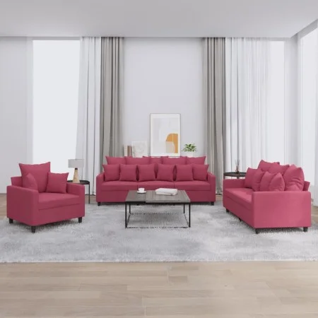 Three-piece velvet sofa set with red wine cushions by , Sofas - Ref: Foro24-3201684, Price: 579,83 €, Discount: %