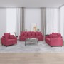 Three-piece velvet sofa set with red wine cushions by , Sofas - Ref: Foro24-3201684, Price: 613,17 €, Discount: %