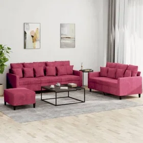 Three-piece velvet sofa set with red wine cushions by , Sofas - Ref: Foro24-3201734, Price: 505,37 €, Discount: %