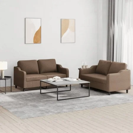 Sofa set with cushions 2 pieces brown fabric by , Sofas - Ref: Foro24-3201805, Price: 404,81 €, Discount: %