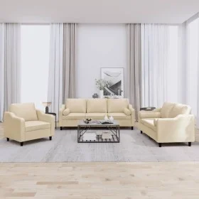 3-piece sofa set with cream fabric cushions by , Sofas - Ref: Foro24-3201788, Price: 706,25 €, Discount: %
