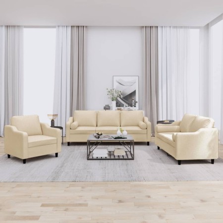 3-piece sofa set with cream fabric cushions by , Sofas - Ref: Foro24-3201788, Price: 689,74 €, Discount: %
