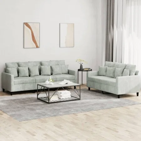 Two-piece light gray velvet sofa set with cushions by , Sofas - Ref: Foro24-3201720, Price: 474,97 €, Discount: %