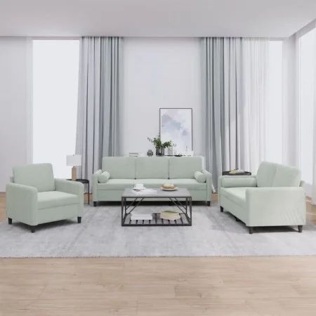 Set von Sofas mit 3 Stück Kissen hellgrauer Samt von , Sofas - Ref: Foro24-3201954, Preis: 601,48 €, Rabatt: %