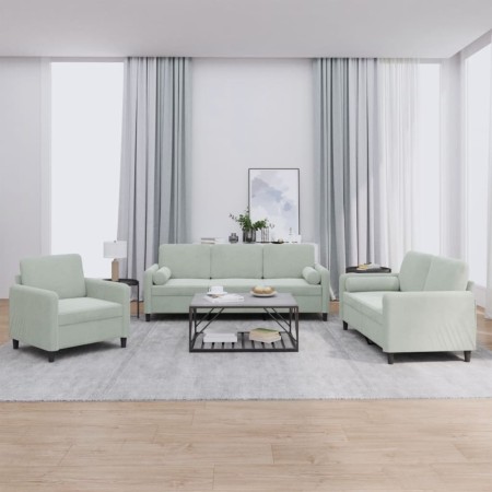 Set von Sofas mit 3 Stück Kissen hellgrauer Samt von , Sofas - Ref: Foro24-3201954, Preis: 589,83 €, Rabatt: %