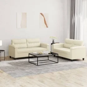 Sofagarnitur mit 2 Stück Kissen Kunstleder creme von , Sofas - Ref: Foro24-3202363, Preis: 473,42 €, Rabatt: %
