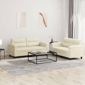 Sofagarnitur mit 2 Stück Kissen Kunstleder creme von , Sofas - Ref: Foro24-3202363, Preis: 508,35 €, Rabatt: %