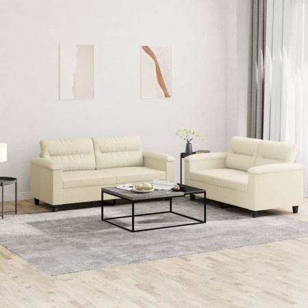 Sofagarnitur mit 2 Stück Kissen Kunstleder creme von , Sofas - Ref: Foro24-3202363, Preis: 508,35 €, Rabatt: %