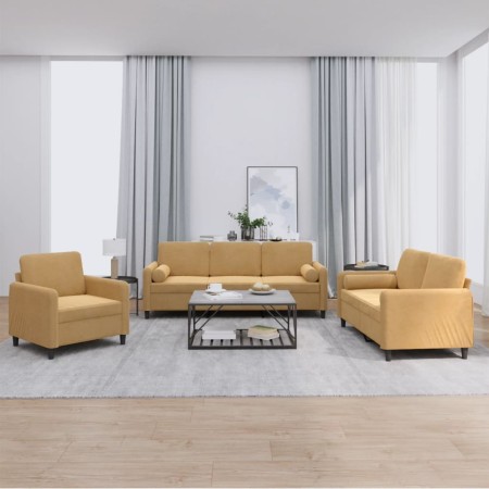 Three-piece brown velvet sofa set with cushions by , Sofas - Ref: Foro24-3201961, Price: 657,74 €, Discount: %