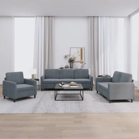 Dreiteiliges dunkelgraues Samtsofa-Set von , Sofas - Ref: Foro24-3201935, Preis: 599,48 €, Rabatt: %