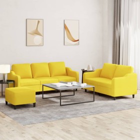 Juego de sofás con cojines 3 piezas tela amarillo claro