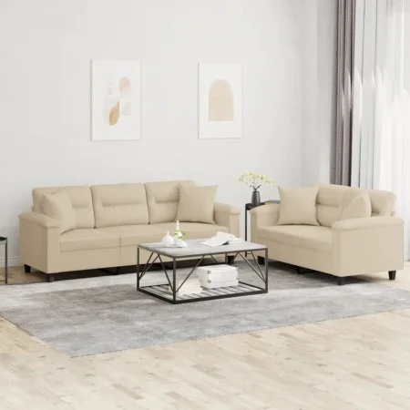 2-piece sofa set with cream microfiber fabric cushions by , Sofas - Ref: Foro24-3202354, Price: 580,98 €, Discount: %