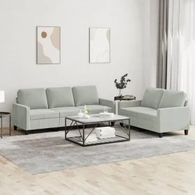 Two-piece light gray velvet sofa set with cushions by , Sofas - Ref: Foro24-3201516, Price: 477,33 €, Discount: %
