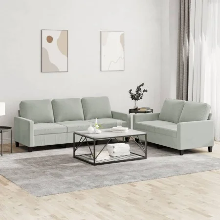 Sofagarnitur mit 2 Stück hellgrauen Samtkissen von , Sofas - Ref: Foro24-3201516, Preis: 477,33 €, Rabatt: %