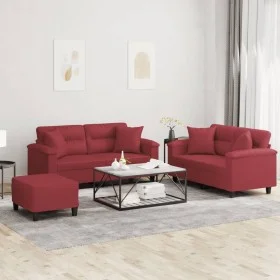 3-piece red wine faux leather sofa set with cushions by , Sofas - Ref: Foro24-3202380, Price: 557,85 €, Discount: %