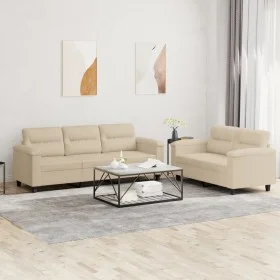 Sofa set with cushions 2 pieces cream microfiber fabric by , Sofas - Ref: Foro24-3202342, Price: 560,74 €, Discount: %