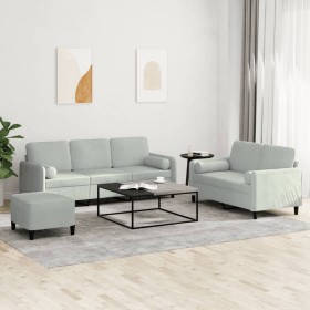 3-piece light gray velvet sofa set with cushions by , Sofas - Ref: Foro24-3202044, Price: 497,44 €, Discount: %