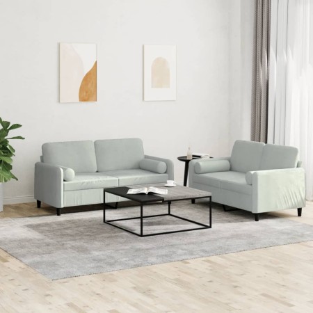 Two-piece light gray velvet sofa set with cushions by , Sofas - Ref: Foro24-3201994, Price: 384,01 €, Discount: %