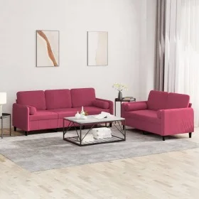 Set of sofas with 2 pieces of burgundy red velvet cushions by , Sofas - Ref: Foro24-3202038, Price: 514,09 €, Discount: %