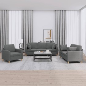 3-piece dark gray fabric sofa set with cushions by , Sofas - Ref: Foro24-3202071, Price: 682,04 €, Discount: %
