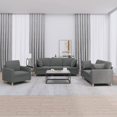 3-piece dark gray fabric sofa set with cushions by , Sofas - Ref: Foro24-3202071, Price: 682,04 €, Discount: %