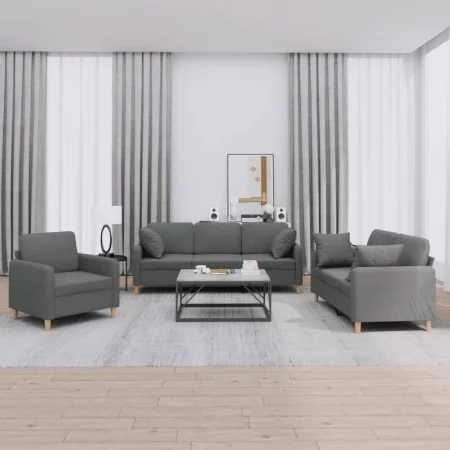 3-piece dark gray fabric sofa set with cushions by , Sofas - Ref: Foro24-3202071, Price: 647,93 €, Discount: %