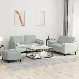 3-piece light gray velvet sofa set with cushions by , Sofas - Ref: Foro24-3202004, Price: 429,93 €, Discount: %