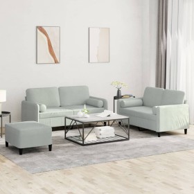 Set von Sofas mit 3 Stück Kissen hellgrauer Samt von , Sofas - Ref: Foro24-3202004, Preis: 431,69 €, Rabatt: %