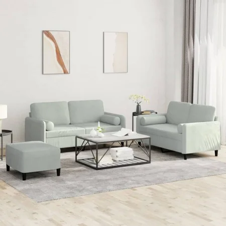 Set von Sofas mit 3 Stück Kissen hellgrauer Samt von , Sofas - Ref: Foro24-3202004, Preis: 430,07 €, Rabatt: %